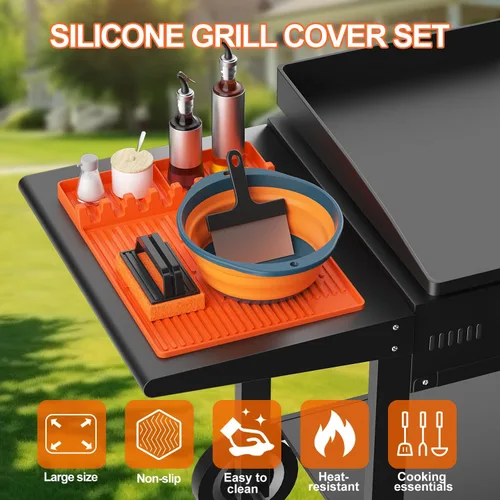 Vista 2 de Juego de fundas de silicona para parrilla Blackstone de 36 pulgadas con accesorios de parrilla Blackstone de 16 pulgadas, cepillo de limpieza