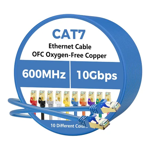 Vista 15 de Cable Ethernet Cat 7 de 0.6 pies, cable de Internet de alta velocidad de 10 Gbps, blindado SFTP, cobre puro OFC, cable de red LAN RJ45 CAT7