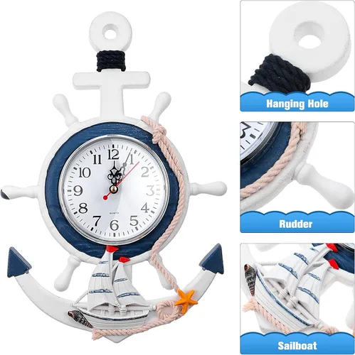 Vista 6 de Sea Theme náutico ancla volante de pesca red reloj de pared traje para colgar decoración ornamento estante soporte montado en la pared