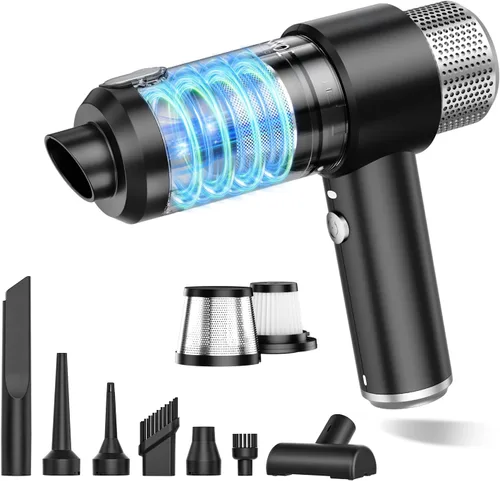 Vista 9 de JONYJ Aspiradora de mano para automóvil, aspiradora de mano de 16000 PA, portátil, inalámbrica, 2 en 1 plumero de aire y aspiradora con luz LED