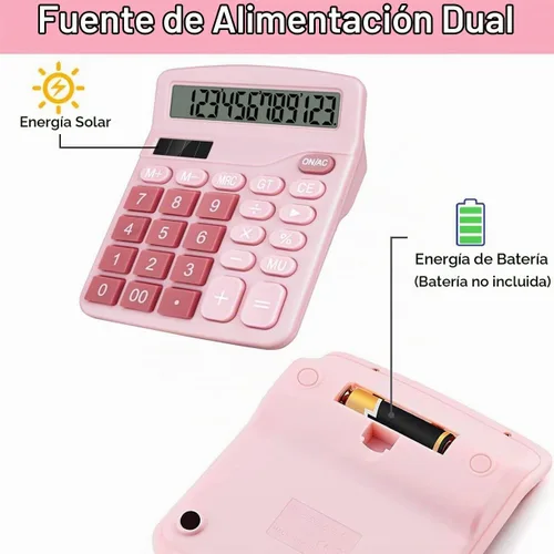 Vista 2 de Bonita calculadora básica de escritorio para niños, doble energía solar y de batería, 4 funciones simples y cálculos financieros básicos con botones