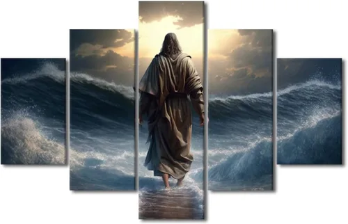 Vista 36 de Lienzo decorativo para pared de sala de estar, impresión retro con luz de esperanza de Jesús, 1 panel, póster de lienzo moderno para dormitorio