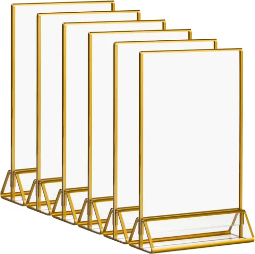 Vista 8 de CECOLIC Paquete de 6 soportes acrílicos con bordes dorados, soportes de menú de doble cara de 4 x 6 pulgadas, marcos de fotos transparentes