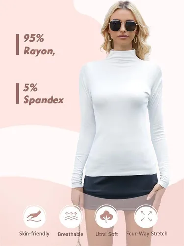 Vista 2 de EXCELLENT THERMAL Camisetas de manga larga con cuello alto falso para mujer, ajuste delgado, capa base suave, ropa interior térmica