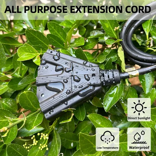 Vista 3 de YOJOE Cable de extensión de 3 salidas para interiores y exteriores, cable de alimentación de 3 clavijas 13A resistente a la intemperie, múltiples