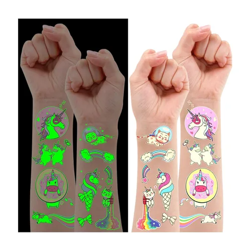 Vista 11 de Partywind 380 estilos (30 hojas) tatuajes luminosos para niños, estilos mixtos, calcomanías temporales con sirena/dinosaurio/espacio exterior/pirata