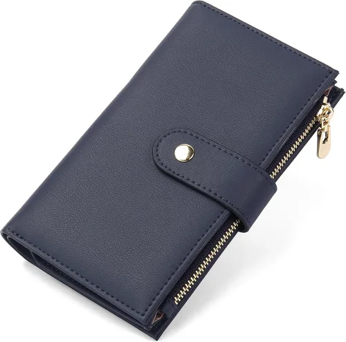 Vista 9 de yiijay Cartera para mujer con bloqueo RFID, de cuero vegano, triple pliegue, tarjetero para tarjetas de crédito, cartera de viaje con soporte