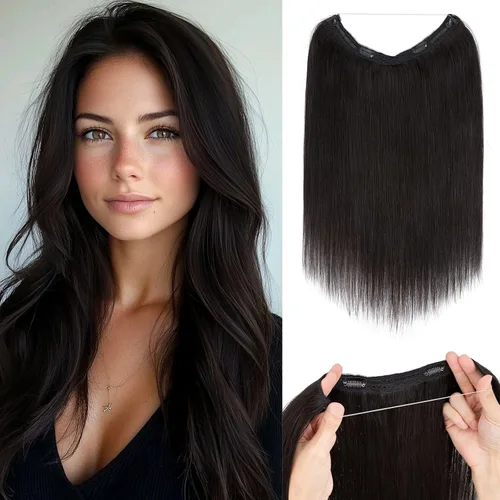 Vista 25 de Extensiones de cabello humano real, extensiones de cabello humano 100 % humano, extensiones de clip, ondulado, negro azabache 01, 2.46 oz/18 pulgadas