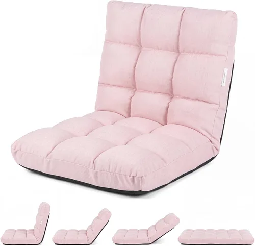 Vista 11 de GIANTEX Sofá de suelo, silla de videojuegos con 14 posiciones ajustables, respaldo acolchado, asiento acolchado para el suelo, silla plegable