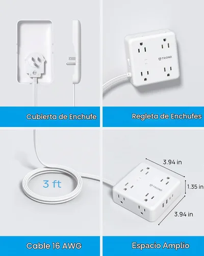 Vista 6 de TROND - Extensor de cubierta de salida plana, cable de extensión corto de 3 pies con 8 salidas