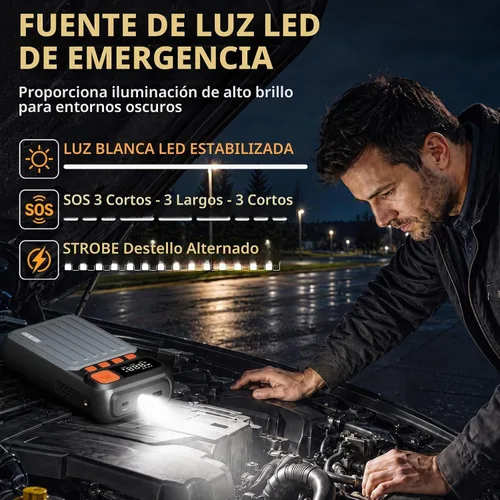 Vista 6 de Arrancador del salto de la batería del coche 12V con el compresor de Refuerzo de batería portátil de 12 V 1000 A para 6.0L de gas/3.0L diésel