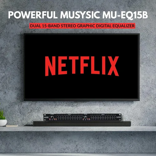 Vista 6 de MUSYSIC Ecualizador gráfico para audio doméstico Ecualizador estéreo de 15 bandas Montaje en rack EQ Ecualizador digital para el hogar, analizador