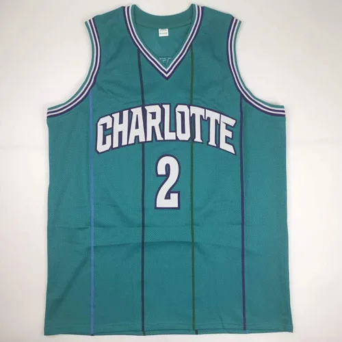 Vista 4 de Camiseta de baloncesto azul marino Charlotte Larry Johnson firmada por PSA/DNA COA
