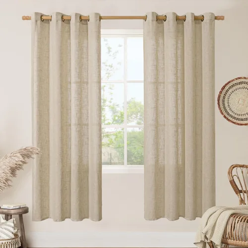 Vista 198 de LAMIT Cortinas de lino marrón caramelo para sala de estar, 84 pulgadas, de lino sintético, texturizado, filtrante de luz, paneles de privacidad