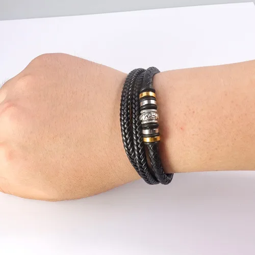 Vista 4 de Pulsera de cuero trenzado con texto en inglés To My Son "I Will Always Be with You', pulsera de cuero trenzado para hombre, hecha a mano, regalo