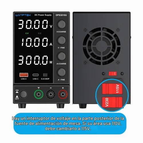 Vista 7 de Fuente de alimentación de CC variable, conmutación ajustable regulada (30 V 0-10A) con codificador grueso y fino perilla de ajustes, banco
