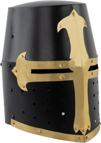 Vista 5 de Chainmail Medieval Crusader Knight Templar Helmet Armadura cruzada de acero y latón