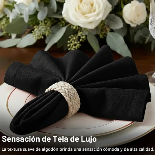 Vista 5 de Ramanta Home Juego de 12 Servilletas de Cena de Algodón Negro Servilletas de Tela 100% Algodón de 18x18 Pulgadas Servilletas de Mesa de Tela