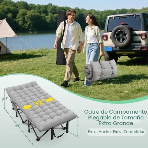 Vista 2 de Suteck Catre plegable XXL de 32 pulgadas, catres de dormir resistentes de 32 pulgadas gris ceniza