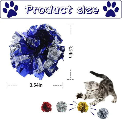 Vista 2 de Andiker Pelotas arrugadas para gatos de 3.54 pulgadas, 4 unidades, coloridas y brillantes, ligeras, fáciles de transportar, juguetes interactivos