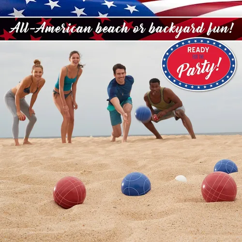 Vista 6 de Franklin Sports Juego de bolas de petanca — 8 bolas de petanca para todo tipo de clima y 1 pallino — Juego de playa, patio, césped o fiesta al aire