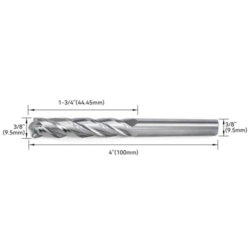 Vista 2 de HFS (R) Herramienta de corte de molino de extremo de carburo sólido 4 flauta 4 "Longitud total, 1-3/4" Longitud de corte, 3/8" de diámetro
