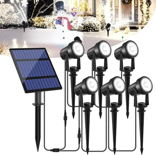 Vista 13 de T-SUNUS Luces Solares de Navidad para Exteriores Blancas 6000K IP65 Impermeables 2 en 1 Reflectores de Paisaje, Cable de 9.8 pies con Panel Separado
