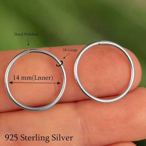 Vista 45 de Aretes de aro de oro de plata – Aretes de aro para mujer, dos piezas de aros de plata fina rellenos de oro, aro de hélice, anillo de tragus, aro