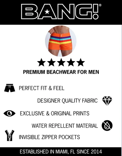 Vista 22 de Bang Men's Swimwear - Beach Shorts - Stretchy Quick-Dry All-Use Premium Swimsuit Trunk Square Cut