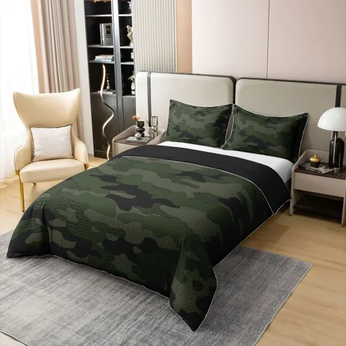 Vista 3 de jejeloiu Funda de edredón de camuflaje 100% algodón, tamaño individual, ropa de cama de camuflaje, juego de funda de edredón de algodón
