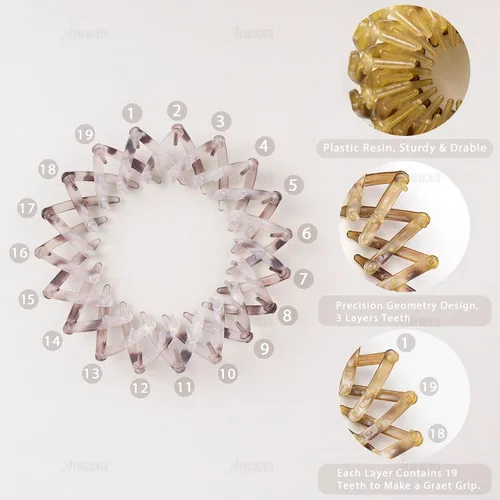 Vista 2 de AUEAR, Paquete de 7 pinzas para el cabello mágicas de nido de pájaros, accesorios para el cabello para mujer, coleteros para cola de caballo