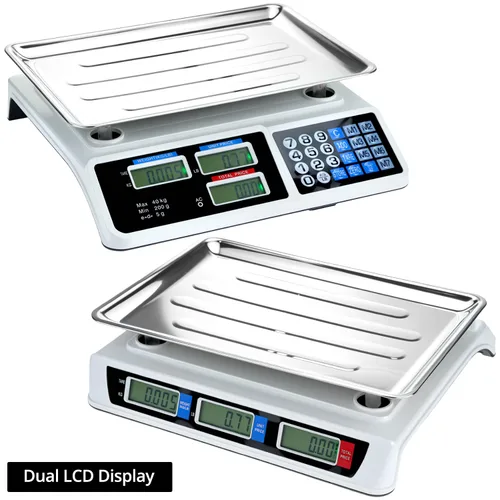 Vista 4 de QWORK Báscula digital grande de cocina 88LB/88.2 lbs, pantalla LCD de escala de computación de precio electrónico, escala de delicatessen digital