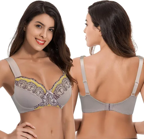 Vista 5 de Curve Muse Womens Plus Size Minimizer Underwire Bra with Lace Embroidery-2or3PK