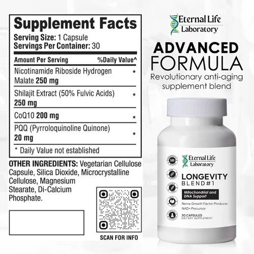 Vista 2 de Suplemento NAD+ con CoQ10 200 mg, PQQ, ribósido de nicotinamida, Shilajit para piel antienvejecimiento y vitalidad celular, mezcla #1 hecha