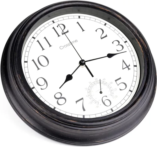 Vista 8 de Reloj grande de 16 pulgadas para exteriores, impermeable, con termómetro, reloj de pared retro para patio, piscina, jardín, hogar, bronce