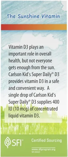 Vista 3 de Carlson - Super Daily D3 para niños, gotas de vitamina D para niños, 400 UI por gota, suministro de 1 año, salud cardíaca e inmunológica
