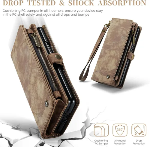 Vista 7 de Kowauri for Samsung Galaxy Z Fold 5 Case,Zipper Purse Magnetic Folio Leather Wallet Case with S Pen Holder Wrist Strap Card Holder Shockproof