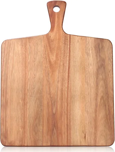 Vista 9 de Tabla de cortar de madera de acacia con mango para cocina, tablas de cortar de madera pequeñas para fruta, queso, pan, carne, charcutería, servir