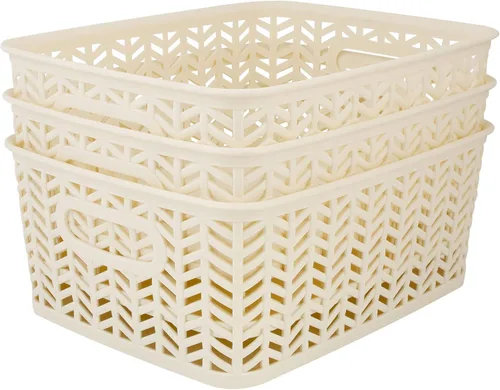 Vista 15 de Simplify Paquete de 3 cestas de almacenamiento pequeñas en espiga, dimensiones: 10 x 8 x 4 pulgadas, diseño de espiga, peso ligero, ideal para baño