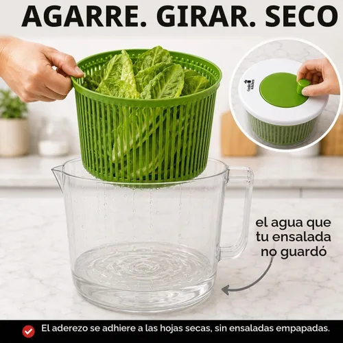 Vista 6 de Cooler Kitchen Pequeño plato giratorio para ensaladas, mini centrifugador y secadora de lechuga con tazón de taza medidora, lavadora compacta