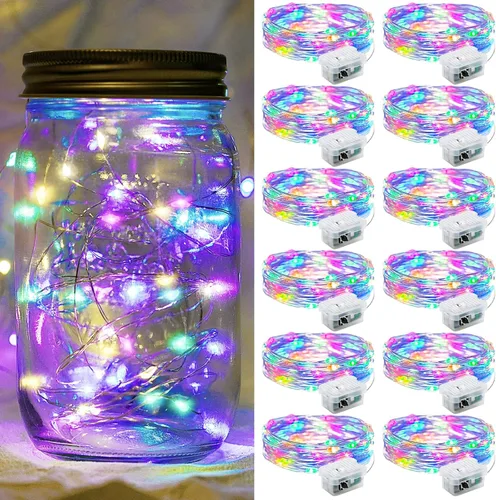 Vista 55 de Paquete de 6 luces de hadas a pilas con temporizador remoto, 8 modos de iluminación, 7 pies, 20 luces LED impermeables para Halloween, Navidad