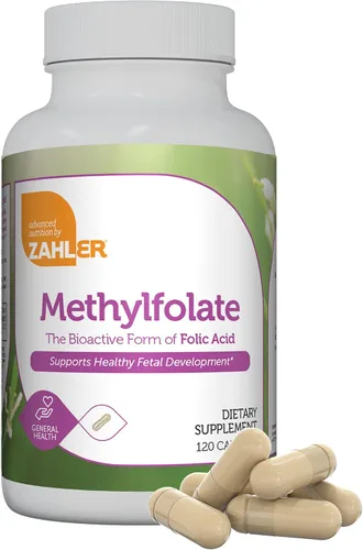 Vista 7 de Zahler Metilfolato - Apoya el desarrollo fetal saludable y la salud genética - Ácido fólico metilado de 1000 mcg DFE L-metilfolato - Suplemento