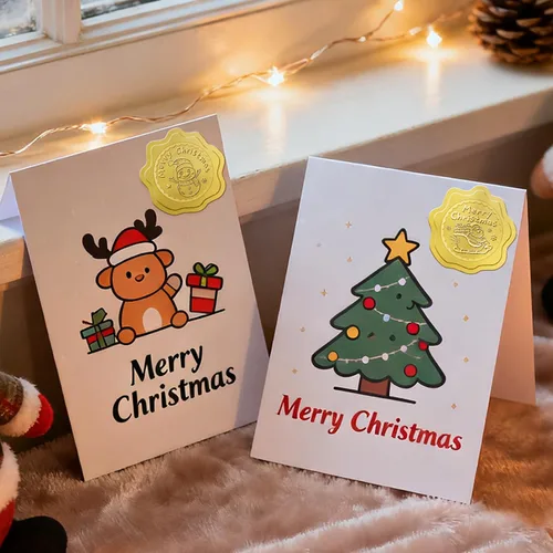 Vista 9 de 100 calcomanías de Feliz Navidad para sobres, sellos dorados de sobres de Navidad, calcomanías de lámina dorada para invitaciones de boda, tarjetas