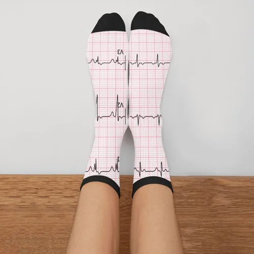 Vista 3 de Calcetines altos divertidos y novedosos para hombre y mujer, cardiología de corazón, Corazón
