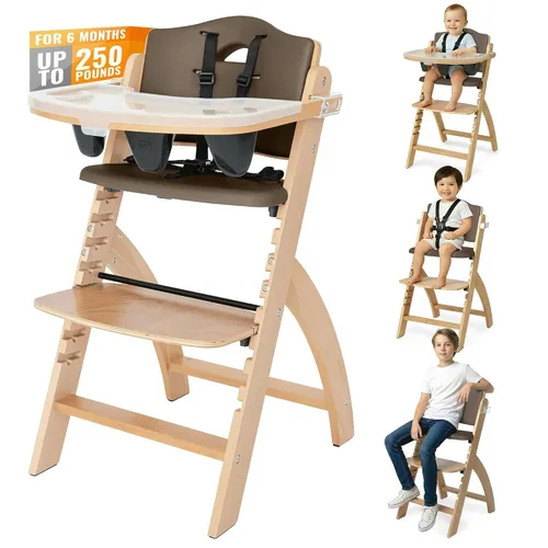 Vista 12 de Silla alta de madera Abiie Beyond Junior con bandeja - Trona ajustable y convertible para bebés y niños pequeños - De 6 meses a 113 kg - Resistente