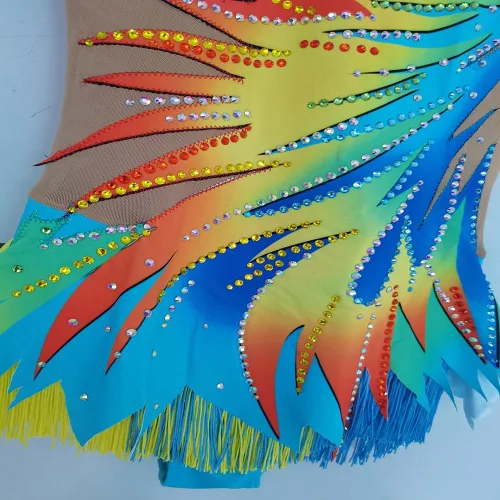Vista 5 de LIUHUO Leotardos de gimnasia rítmica para mujer, con borlas de diamantes coloridos, para competición