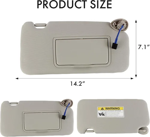 Vista 3 de PEVEST Visera Solar con Luces y Espejo LH Lado del Conductor - Interior Gris Platino para Honda HR-V EX-L/EX/LX/Sport 2016-2022 Reemplaza