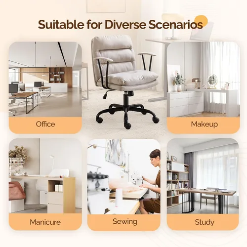 Vista 9 de VINGLI Sillas de Oficina Cómodas con/sin Ruedas, Base Dual, Reposabrazos Desmontables, Silla Ajustable y Giratoria Cómoda para Computadora, Uñas