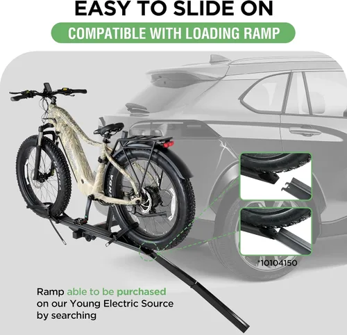 Vista 8 de Young 100 libras. Estante de aluminio para bicicletas y bicicletas eléctricas, se adapta a automóviles, SUV, furgonetas, caravanas y remolques