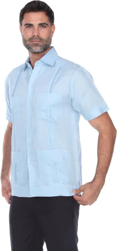 Vista 2 de Camisa Guayabera clásica con cuatro bolsillos para hombre, mezcla de polialgodón y manga corta